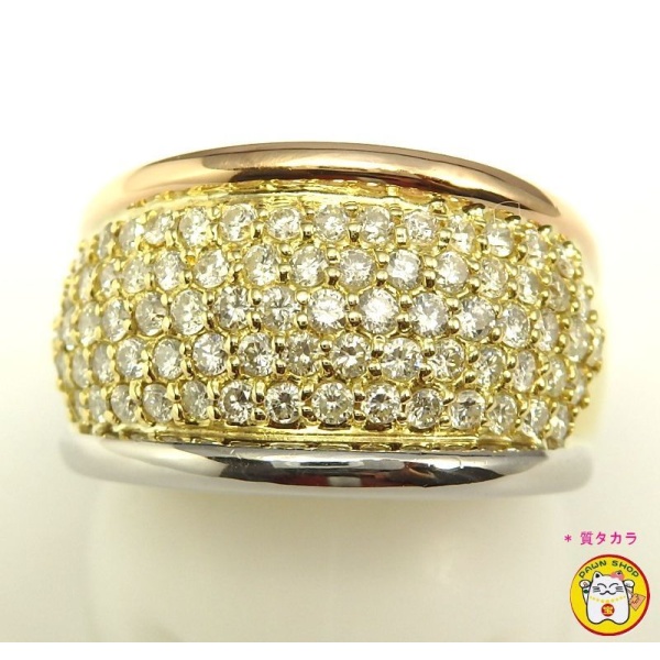 画像1: K18（ゴールド）　Pt900（プラチナ）　パヴェ　ダイヤモンド　1.00ct　指輪　美品