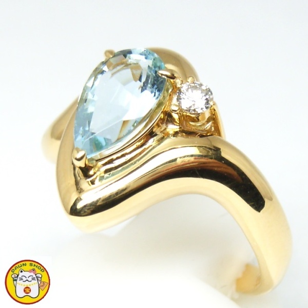画像2: K18 ゴールド　アクアマリン 1.06ct ダイヤモンド 0.06ct 指輪 ソーティング付　中古　美品　新品仕上済　レディース　ジュエリー　ダイヤ　リング　質屋 3月誕生石