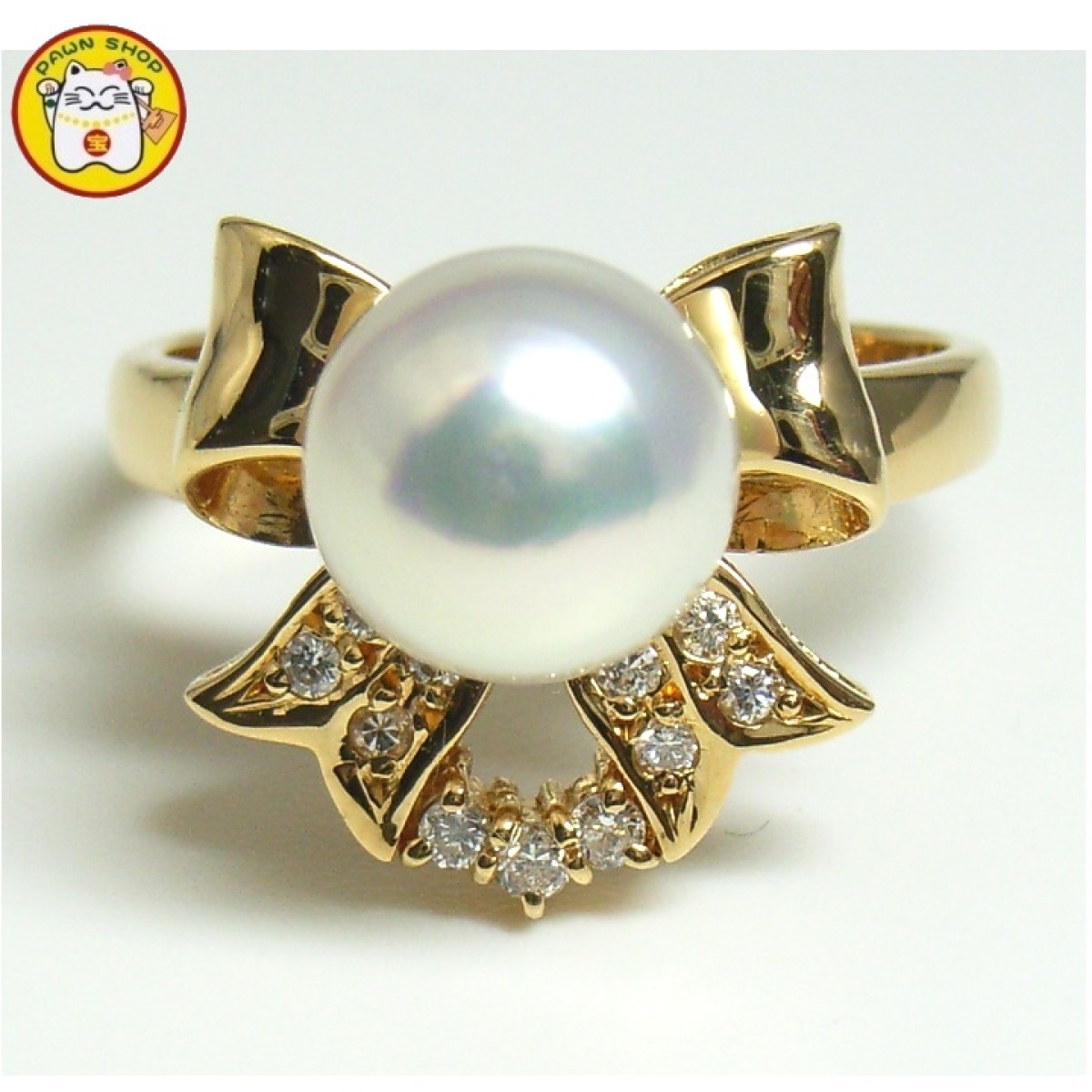 画像1: K18 ゴールド　真珠 約8mm　 ダイヤモンド 0.10ct 　指輪 　中古　美品　新品仕上済　レディース　ジュエリー　ダイヤ　リング　質屋　6月誕生石