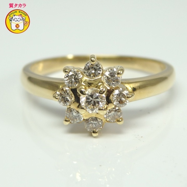 画像3: K18 ゴールド　ダイヤモンド 0.30ct 指輪　フラワー 中古　美品　新品仕上済　レディース　ジュエリー　ダイヤ　リング　質屋