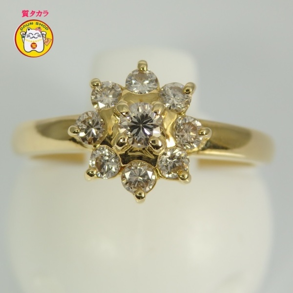 画像1: K18 ゴールド　ダイヤモンド 0.30ct 指輪　フラワー 中古　美品　新品仕上済　レディース　ジュエリー　ダイヤ　リング　質屋