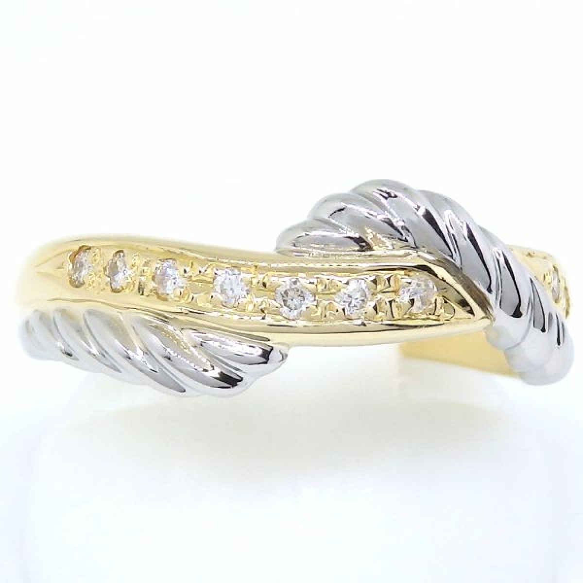 画像1: K18 ゴールド　Pt850 プラチナ　ダイヤモンド　0.09ct　指輪　中古　美品　新品仕上済　レディース　ジュエリー　ダイヤ　リング　質屋