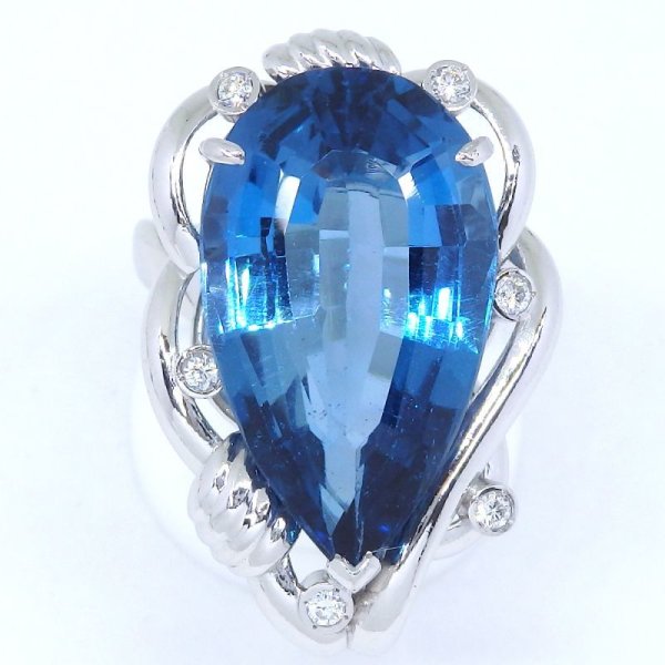 画像1: Pt900 プラチナ　ブルートパーズ 20.62ct　ダイヤモンド 0.13ct　大粒 指輪　ソーティング　中古　美品　新品仕上済　ジュエリー　ダイヤ　リング　質屋　11月誕生石