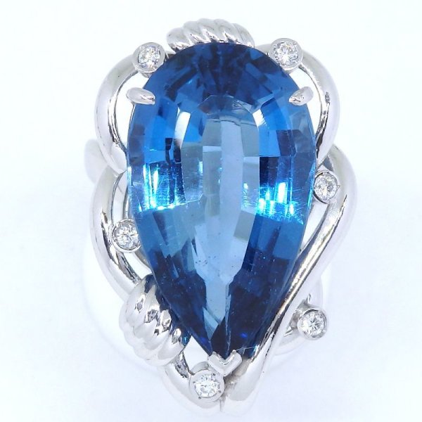 画像1: Pt900 プラチナ　ブルートパーズ 20.62ct　ダイヤモンド 0.13ct　大粒 指輪　ソーティング　中古　美品　新品仕上済　ジュエリー　ダイヤ　リング　質屋　11月誕生石