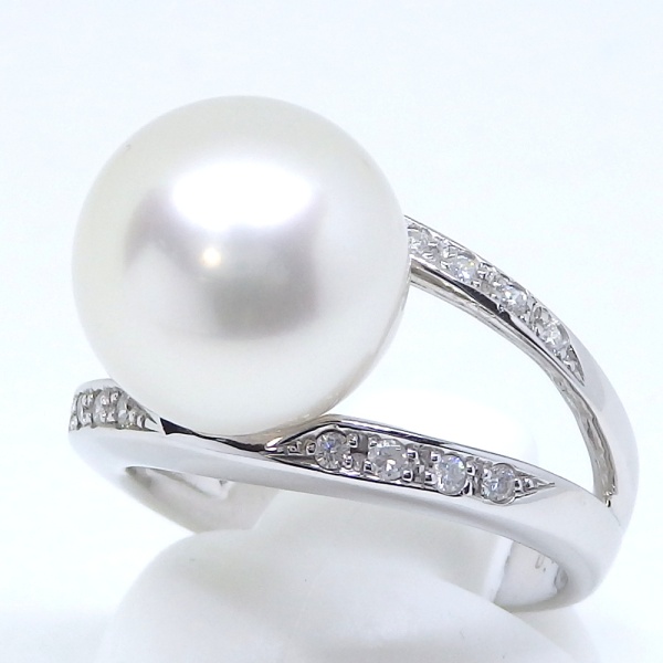 画像1: K18WG　ホワイトゴールド　真珠 11.7mm　ダイヤモンド 0.16ct　指輪　中古　美品　レディース　ジュエリー　パール　ダイヤ　リング　質屋　6月誕生石　