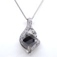 画像1: K18WG ホワイトゴールド　ブラックダイヤ　1.69ct　ダイヤ　0.07ct　ペンダント付ネックレス　中古　美品　レディース　質屋　 (1)