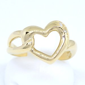 K18 ゴールド　イエローゴールド　YG　ダイヤモンド 0.02ct 　指輪 　中古　美品　新品仕上済　レディース　ジュエリー　ダイヤ　リング　アクセサリー　4月誕生石　ハート　質屋