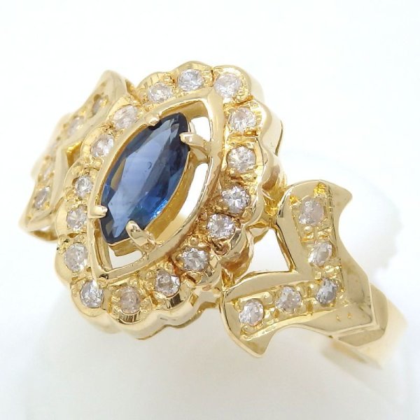 画像2: K18 ゴールド　イエローゴールド　サファイヤ 0.35ct　ダイヤモンド 0.30ct 指輪　中古　美品　新品仕上済　レディース　ジュエリー　ダイヤ　リング　質屋　9月誕生石