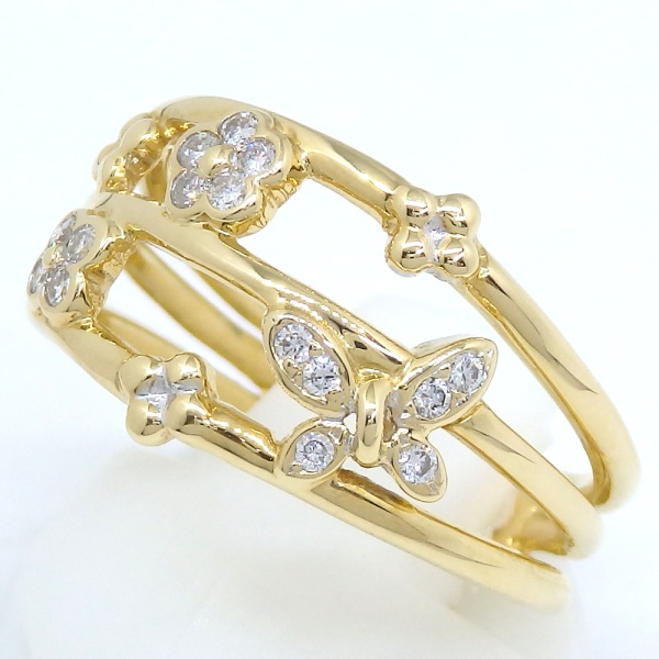 画像2: K18 ゴールド 　ダイヤモンド 0.16ct 指輪　中古　美品　新品仕上済　レディース　ジュエリー　ダイヤ　リング　フラワー　ちょうちょ　質屋