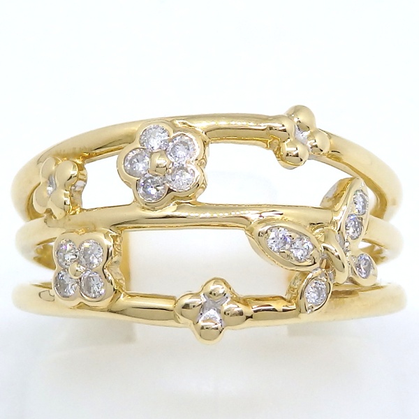 画像1: K18 ゴールド 　ダイヤモンド 0.16ct 指輪　中古　美品　新品仕上済　レディース　ジュエリー　ダイヤ　リング　フラワー　ちょうちょ　質屋