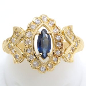 K18 ゴールド　イエローゴールド　サファイヤ 0.35ct　ダイヤモンド 0.30ct 指輪　中古　美品　新品仕上済　レディース　ジュエリー　ダイヤ　リング　質屋　9月誕生石
