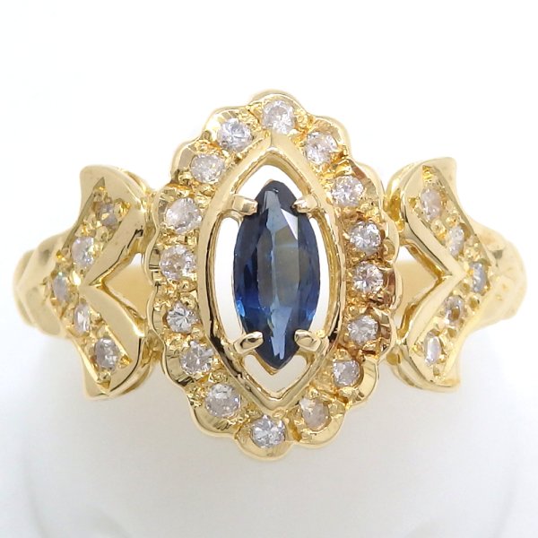 画像1: K18 ゴールド　イエローゴールド　サファイヤ 0.35ct　ダイヤモンド 0.30ct 指輪　中古　美品　新品仕上済　レディース　ジュエリー　ダイヤ　リング　質屋　9月誕生石