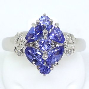 Pt900 プラチナ 天然ゾイサイト タンザナイト 1.17ct ダイヤモンド 0.04ct 指輪　ソーティング付　中古　美品　新品仕上済　レディース　ジュエリー　ダイヤ　リング　質屋　12月誕生石