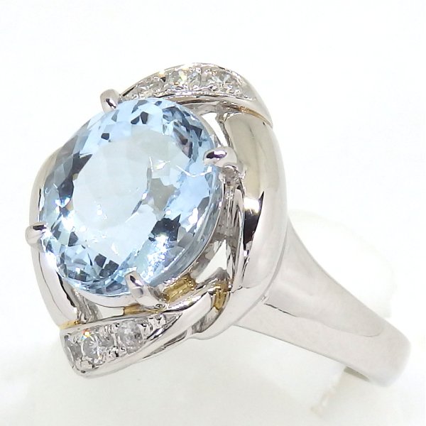 画像2: Pt900 プラチナ アクアマリン 2.66ct ダイヤ 0.11ct 指輪 　ソーティング付　中古　美品　ジュエリー　新品仕上済　ダイヤ　レディース　リング　天然アクアマリン　3月誕生石　質屋