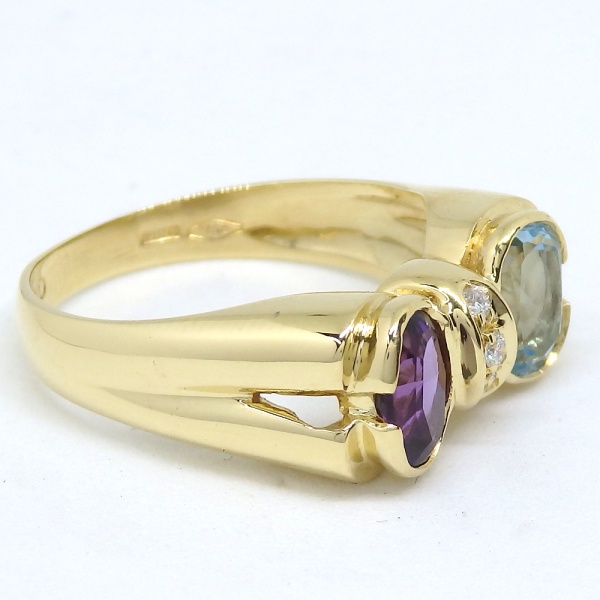 画像3: 750 ITALY ゴールド 　アメジスト　ブルートパーズ　ダイヤモンド 0.04ct 　 指輪　中古　美品　新品仕上済　レディース　ジュエリー　ダイヤ　リング　質屋　11月誕生石