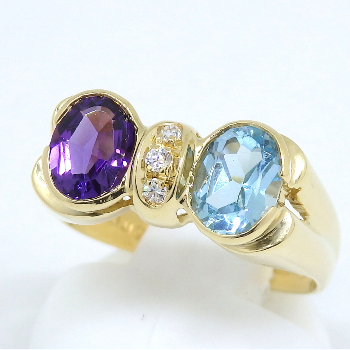 画像2: 750 ITALY ゴールド 　アメジスト　ブルートパーズ　ダイヤモンド 0.04ct 　 指輪　中古　美品　新品仕上済　レディース　ジュエリー　ダイヤ　リング　質屋　11月誕生石