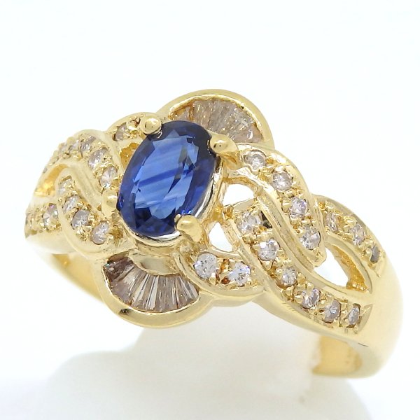 画像2: K18　ゴールド　K18YG　イエローゴールド　サファイア 0.76ct　ダイヤモンド 0.35ct 指輪　中古　美品　レディース　ジュエリー　ダイヤ　リング　質屋　9月誕生石