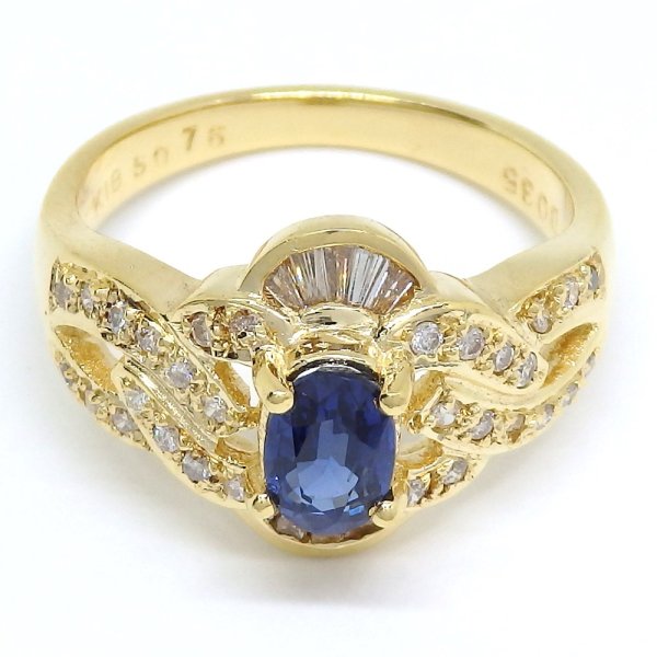 画像4: K18　ゴールド　K18YG　イエローゴールド　サファイア 0.76ct　ダイヤモンド 0.35ct 指輪　中古　美品　レディース　ジュエリー　ダイヤ　リング　質屋　9月誕生石