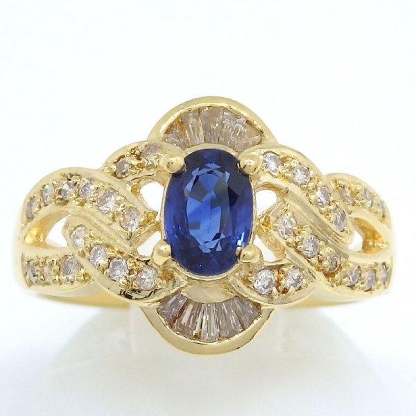 画像1: K18　ゴールド　K18YG　イエローゴールド　サファイア 0.76ct　ダイヤモンド 0.35ct 指輪　中古　美品　レディース　ジュエリー　ダイヤ　リング　質屋　9月誕生石