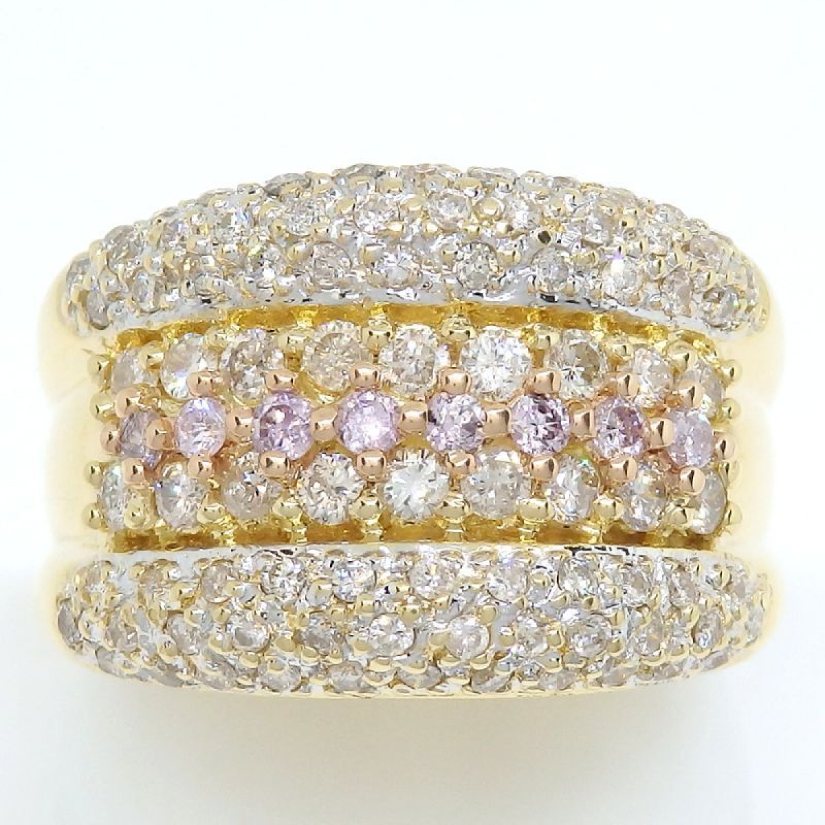 画像1: K18 ゴールド ダイヤモンド 1.00ct 指輪　PG ピンクゴールド　ピンクダイヤ　中古　美品　新品仕上済　豪華　質屋　ダイヤ　リング　4月誕生石　豪華　ジュエリー　レディース　パヴェ