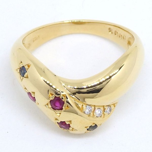 画像3: K18 ゴールド　エイローゴールド　ルビー サファイア　ダイヤモンド　0.03ct 　指輪　中古　美品　新品仕上済　レディース　ジュエリー　ダイヤ　リング　質屋　7月誕生石