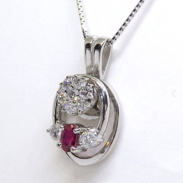 画像2: Pt900 プラチナ　ルビー 0.32ct ダイヤモンド 0.32ct　ペンダント付ネックレス　スウィング　中古　美品　ジュエリー　ダイヤ　ネックレス　7月誕生石　質屋