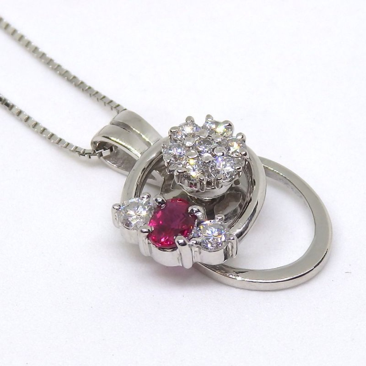 画像4: Pt900 プラチナ　ルビー 0.32ct ダイヤモンド 0.32ct　ペンダント付ネックレス　スウィング　中古　美品　ジュエリー　ダイヤ　ネックレス　7月誕生石　質屋