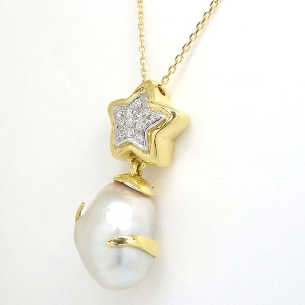 画像2: K18 ゴールド　ダイヤモンド 星型　バロックパール　ペンダント付ネックレス　中古　美品　レディース　ジュエリー　ダイヤ　真珠　パール　スター　質屋 6月誕生石