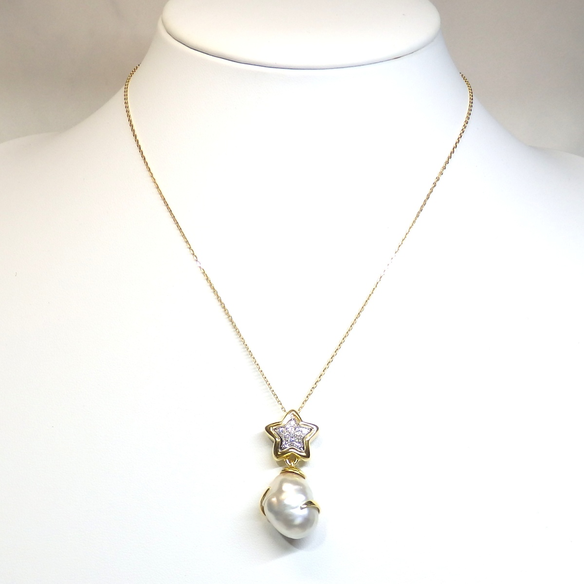 画像5: K18 ゴールド　ダイヤモンド 星型　バロックパール　ペンダント付ネックレス　中古　美品　レディース　ジュエリー　ダイヤ　真珠　パール　スター　質屋 6月誕生石