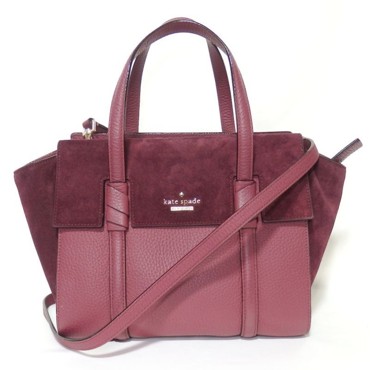 画像1: 【Kate spade】ケイトスペード　2WAY　ハンドバッグ　ストラップ付 レザー　スエード　ショルダー　ワインカラー　斜め掛け　中古　美品　バッグ　質屋　