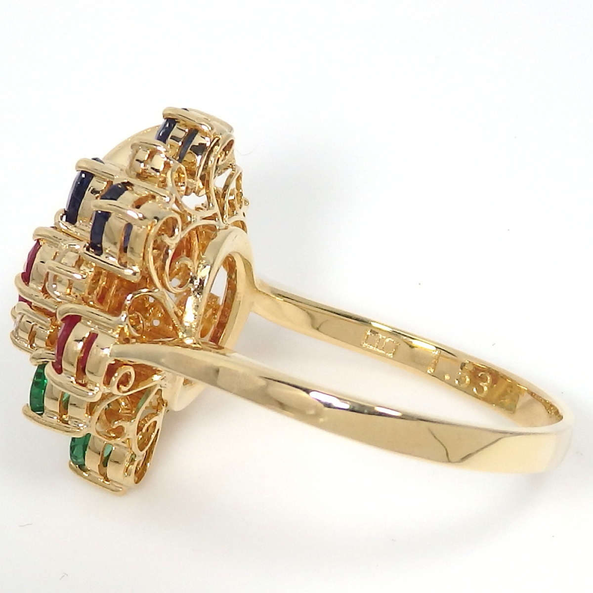 画像4: K18 ゴールド ダイヤモンド 0.34ct　ルビー　サファイア　エメラルド　合わせて1.53ct　指輪 中古　美品　新品仕上済　レディース　ジュエリー　ダイヤ　リング　質屋　誕生石　