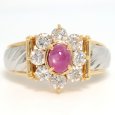 画像1: K18 ゴールド　Pt900 プラチナ ルビー 0.75ct ダイヤモンド 0.63ct 指輪　フラワー 　7月誕生石　中古　美品　新品仕上済　レディース　ジュエリー　ダイヤ　リング　質屋 (1)