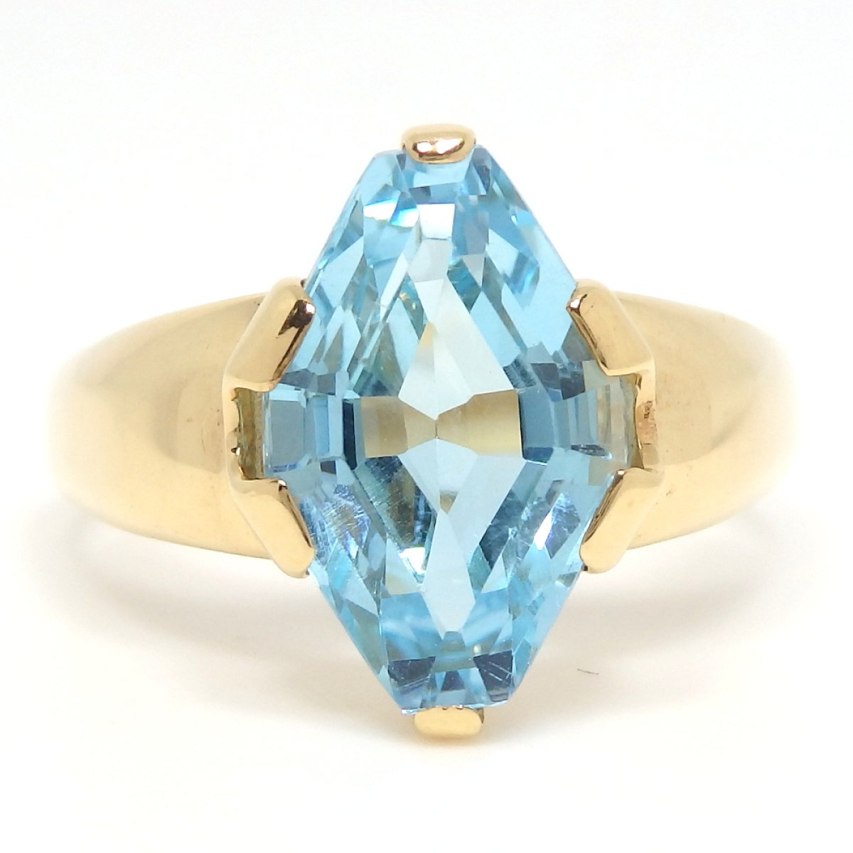 画像1: K18 ゴールド  YG　イエローゴールド　ブルートパーズ　6.14ct　大粒　指輪　美品　中古　レディース　ジュエリー　11月誕生石　リング　質屋