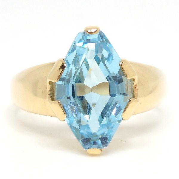画像1: K18 ゴールド  YG　イエローゴールド　ブルートパーズ　6.14ct　大粒　指輪　美品　中古　レディース　ジュエリー　11月誕生石　リング　質屋