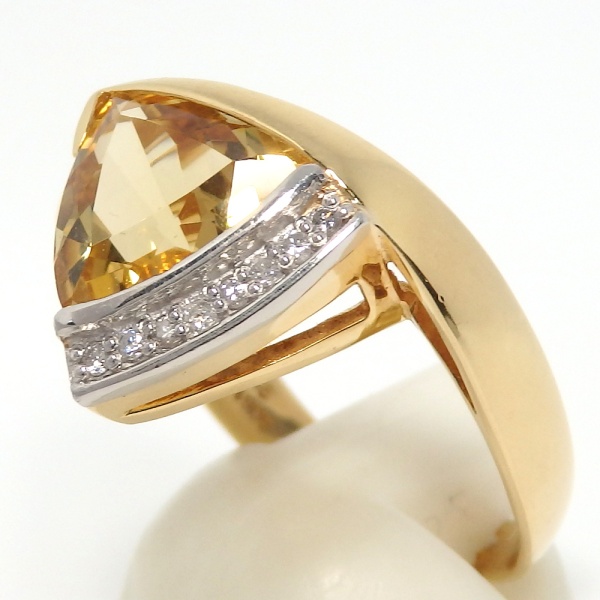 画像2: K18　ゴールド Pt900 プラチナ　シトリン　ダイヤモンド 0.08ct 　指輪　中古　美品　ジュエリー レディース　ダイヤ　リング 11月誕生石　シトリン　トリリアント　質屋