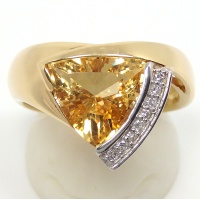 K18　ゴールド Pt900 プラチナ　シトリン　ダイヤモンド 0.08ct 　指輪　中古　美品　ジュエリー 　ダイヤ　リング 　11月誕生石　質屋