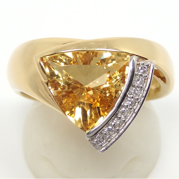 画像1: K18　ゴールド Pt900 プラチナ　シトリン　ダイヤモンド 0.08ct 　指輪　中古　美品　ジュエリー レディース　ダイヤ　リング 11月誕生石　シトリン　トリリアント　質屋