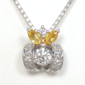 Pt900 プラチナ 　ダイヤモンド　0.25ct　0.10ct　シトリン　0.26ct ペンダント付ネックレス　中古　美品　レディース　ジュエリー　ダイヤ　質屋