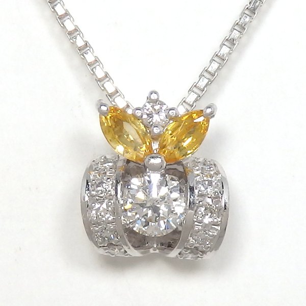 画像1: Pt900 プラチナ 　ダイヤモンド　0.25ct　0.10ct　シトリン　0.26ct ペンダント付ネックレス　中古　美品　レディース　ジュエリー　ダイヤ　質屋