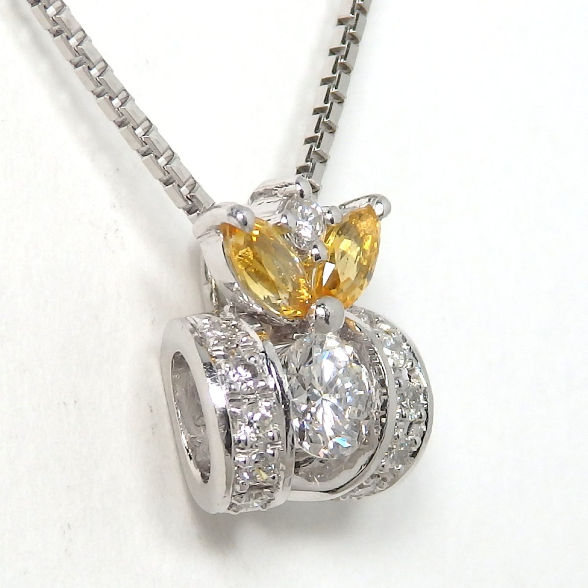 画像2: Pt900 プラチナ 　ダイヤモンド　0.25ct　0.10ct　シトリン　0.26ct ペンダント付ネックレス　中古　美品　レディース　ジュエリー　ダイヤ　質屋