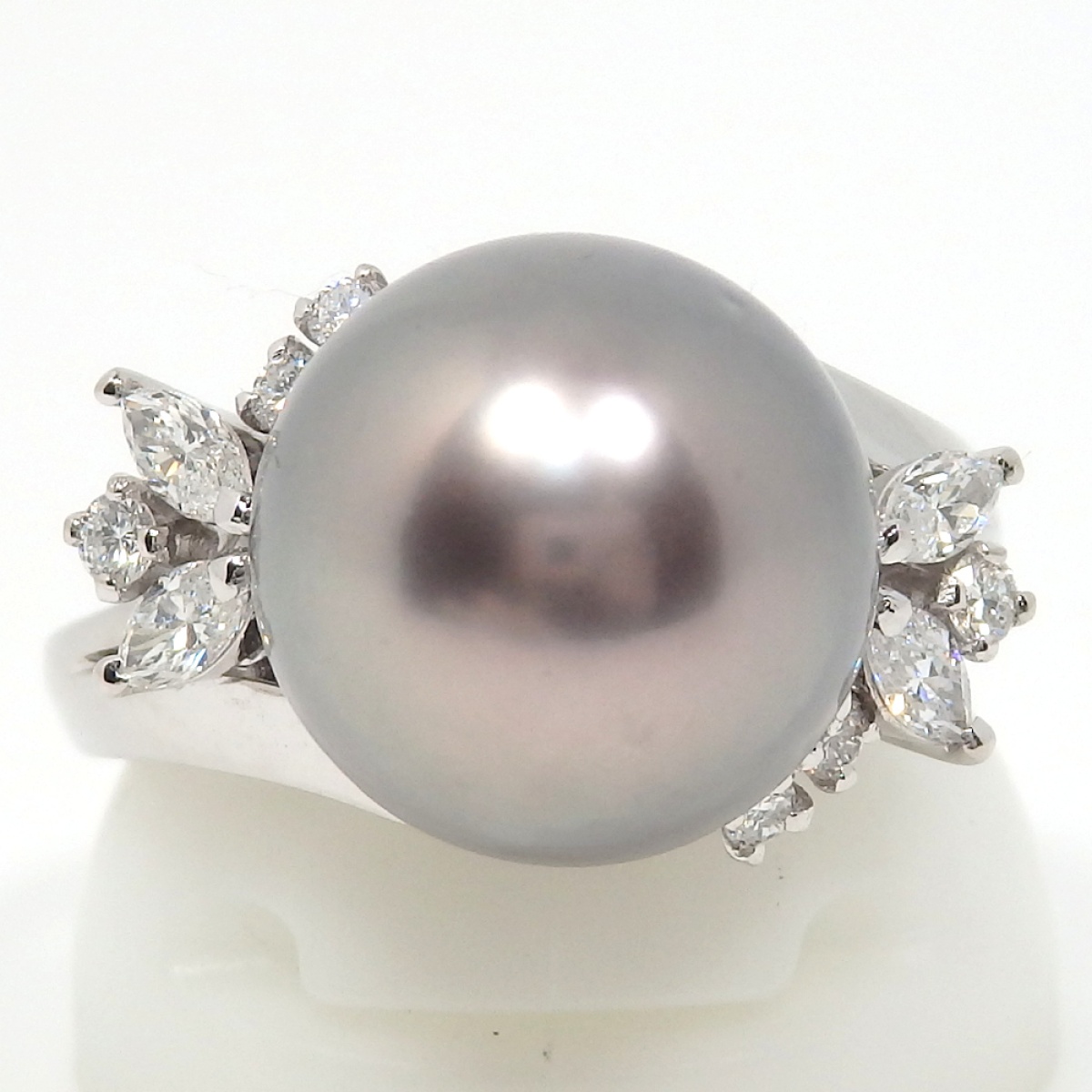 画像2: 【MIKIMOTO】ミキモト　Pt900 プラチナ　グレー 真珠 約11.7mm　ダイヤモンド 0.33ct　指輪　中古　美品　新品仕上済　レディース　ジュエリー　パール　ダイヤ　リング　質屋