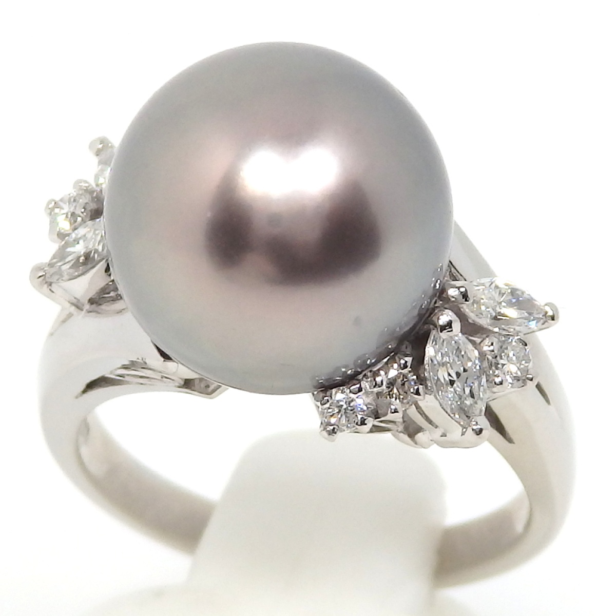 画像1: 【MIKIMOTO】ミキモト　Pt900 プラチナ　グレー 真珠 約11.7mm　ダイヤモンド 0.33ct　指輪　中古　美品　新品仕上済　レディース　ジュエリー　パール　ダイヤ　リング　質屋