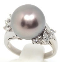 【MIKIMOTO】ミキモト　Pt900 プラチナ　グレー 真珠 約11.7mm　ダイヤモンド 0.33ct　指輪　中古　美品　新品仕上済　レディース　ジュエリー　パール　ダイヤ　リング　質屋