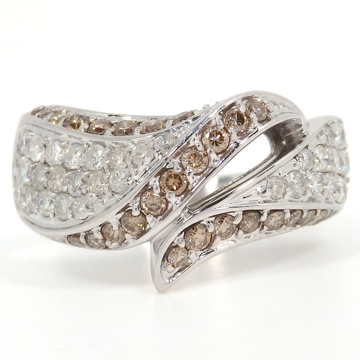 画像1: K18 WG ホワイトゴールド　ダイヤモンド　1.00ct　指輪　中古　美品 　リング　新品仕上済　レディース　ジュエリー　ブラウンダイヤ　質屋　4月誕生石