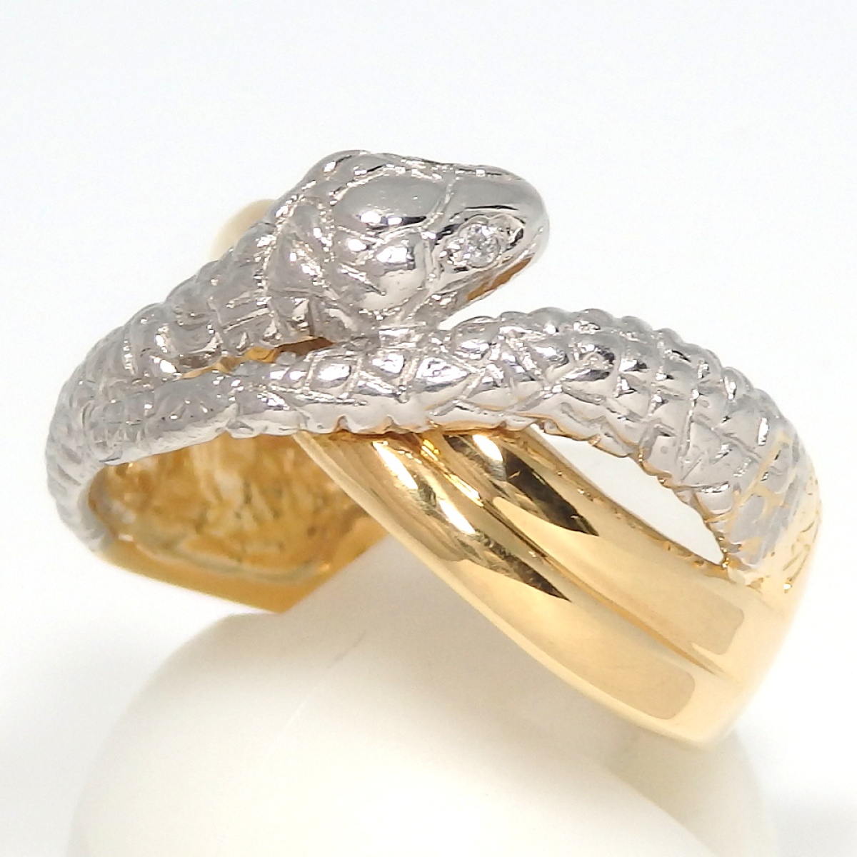 画像3: K18 ゴールド　Pt900 プラチナ　ダイヤモンド　ヘビ型　指輪　中古　美品　新品仕上済　リング　ダイヤ　質屋　 蛇　へび　4月誕生石