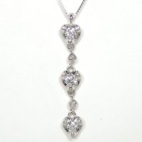 K18WG ホワイトゴールド　ダイヤモンド　0.48ct   ペンダント付ネックレス　トリロジー　ハート　3個石 中古　美品　レディース  ペンダント　ジュエリー　高品質　ダイヤ　質屋