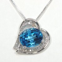 K18WG ホワイトゴールド　ブルートパーズ 3.679ct ダイヤモンド　0.122ct ペンダント付ネックレス 中古　美品　レディース　ジュエリー　ハート　ダイヤ　質屋　11月誕生石