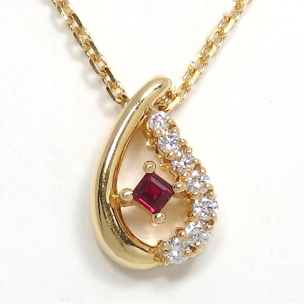 画像1: 【POLA】ポーラ 750 ゴールド 　ルビー 0.12ct　 ダイヤモンド 0.18ct ペンダント付ネックレス　中古　美品　レディース　ジュエリー　ダイヤ　質屋　7月誕生石