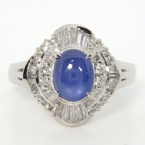 Pt900 プラチナ 天然 スターサファイア 1.59ct　ダイヤモンド 0.50ct　指輪 　鑑別書付　 中古　美品　新品仕上済　レディース　リング　質屋 9月誕生石