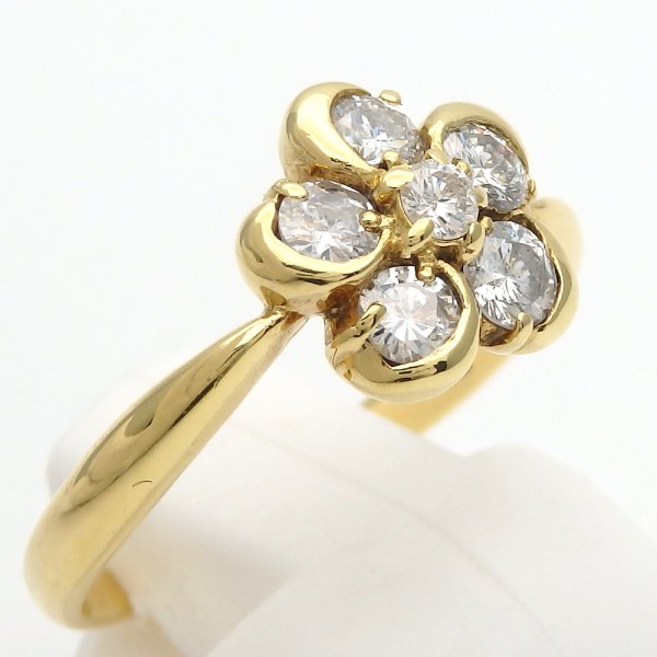 画像4: K18 ゴールド　K18YG　イエローゴールド　ダイヤモンド 0.50ct　指輪　フラワー　 中古　美品　レディース　ジュエリー　ダイヤ　リング　質屋